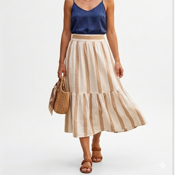 Madewell Dresses & Skirts - Madewell Beige and White Striped A-Line Skirt